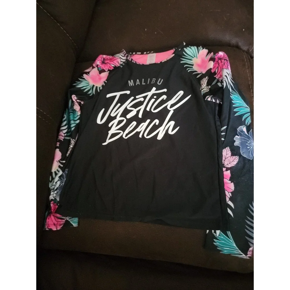 Justice Malibu beach rash guard long sleeve and bathing suit bottoms size 12 14‎